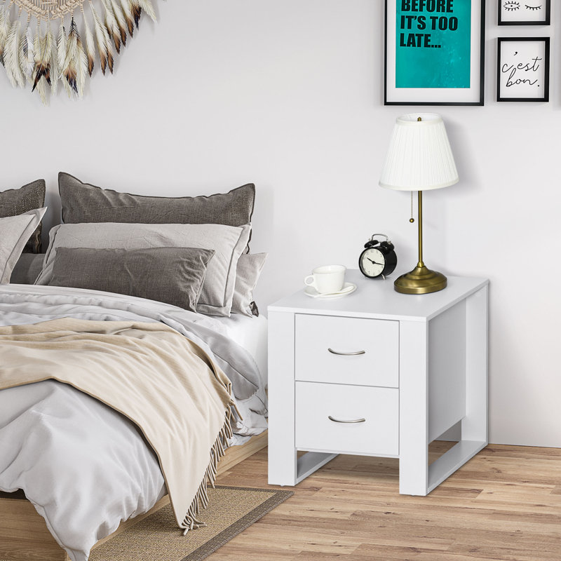 48cm W Particle Board / Chipboard Bedside Table, White