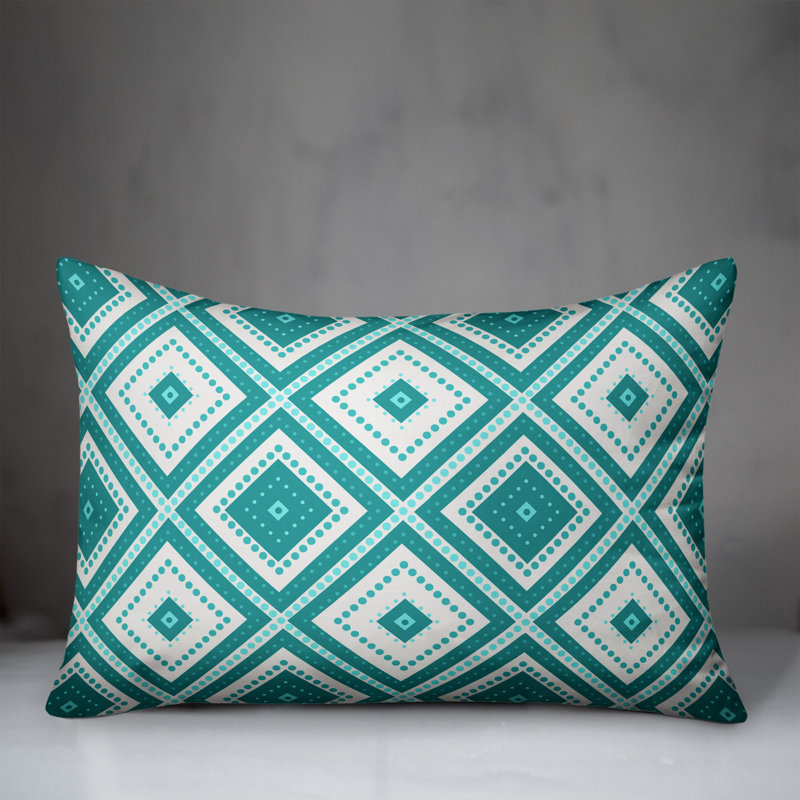  Coussin lombaire intérieur / extérieur Geo, Crème / vert océan, Polyester / Bourre en polyester