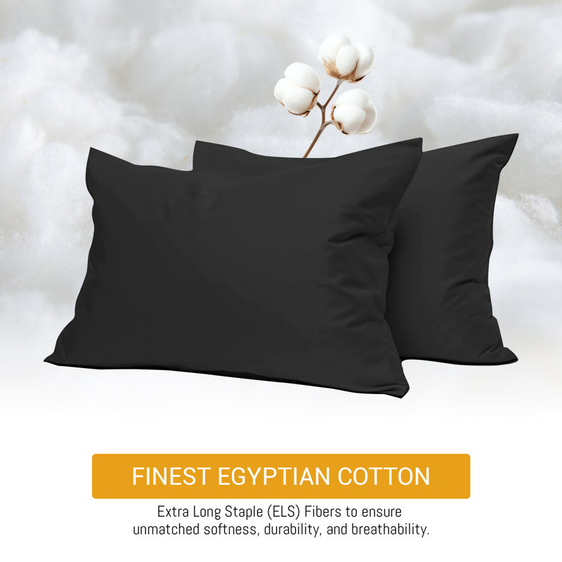 100% Cotton Flatweave Pillowcase - Set of 2, Black