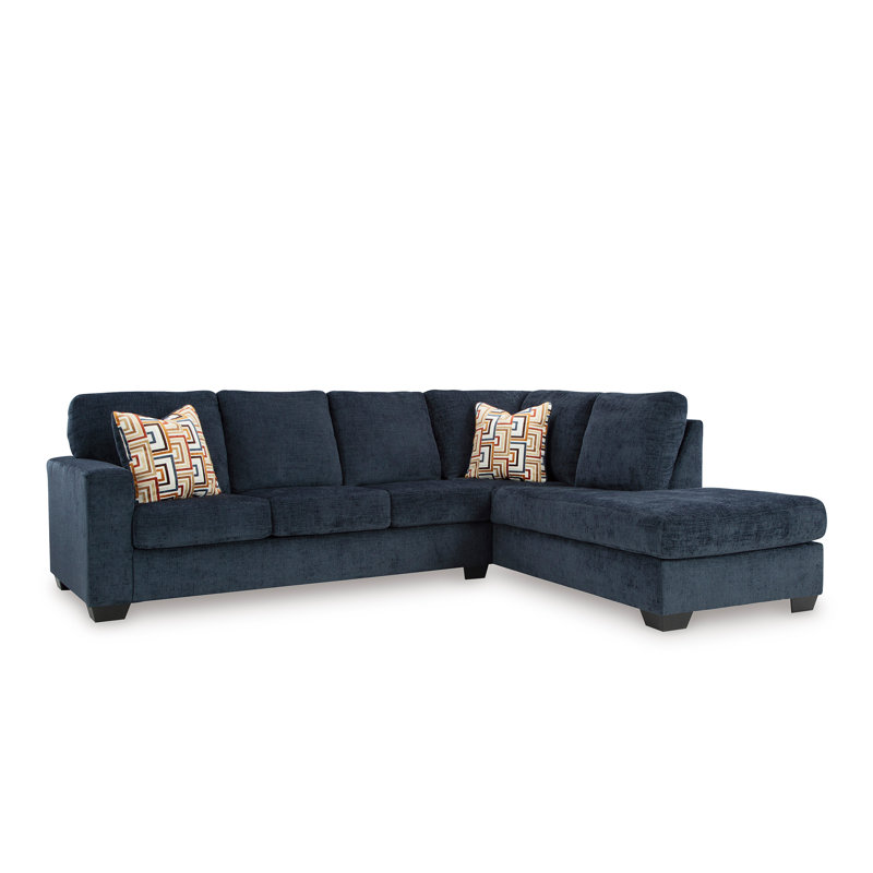 Kleban 2-Piece Sectional With Chaise, Right Hand Facing, Blue Polyester