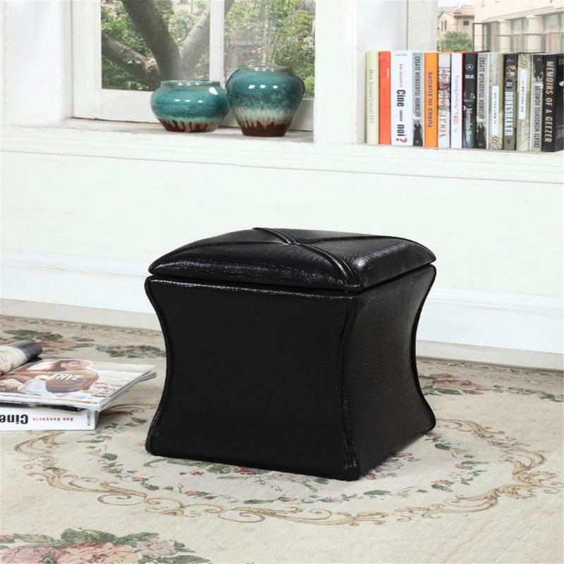 Banc de rangement en bois et cuir