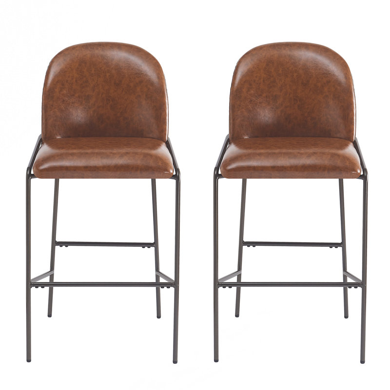 Tabouret de bar rembourré en métal, Brun
