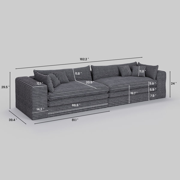 Belffin Upholstered Boneless Plush Corduroy Sofa Sponge Cloud Sofa For ...