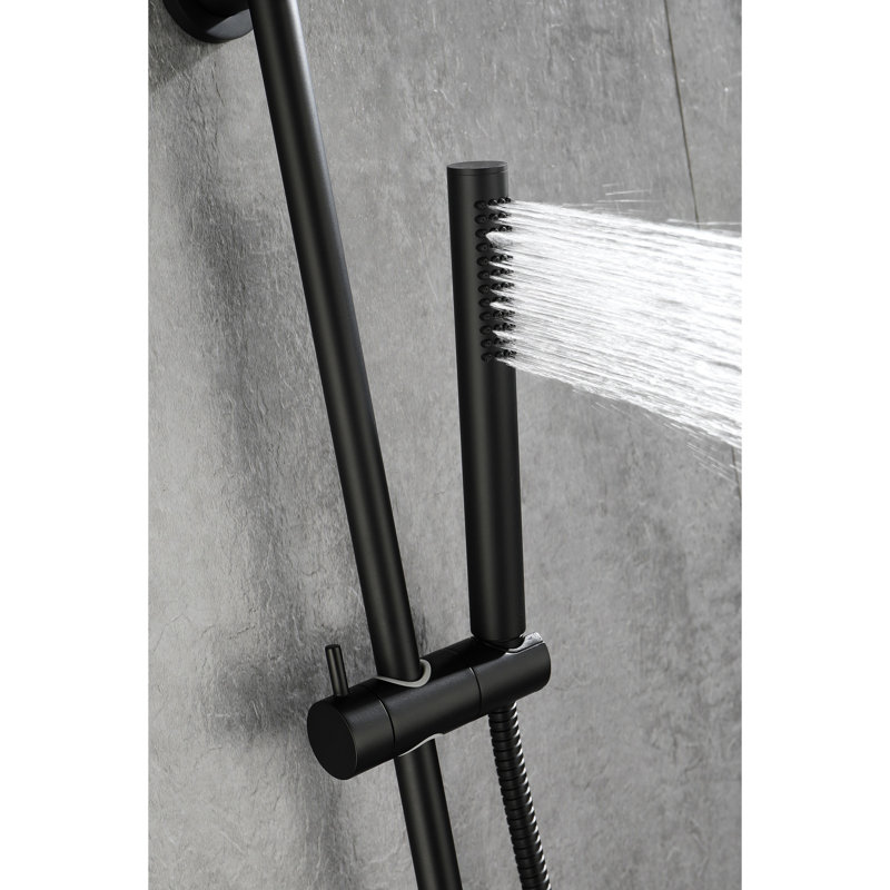 Stainless Steel Handheld Shower With Adjustable Height And 59-inch Long Hose Matt Black Hose, 28-inch Slide Bar, Showering In Luxury