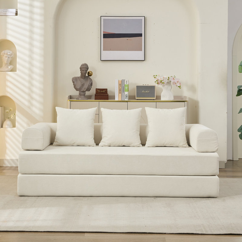 Canapé-lit convertible en chenille avec accoudoirs, Beige