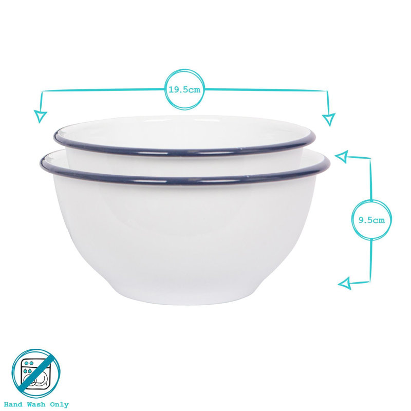 Argon Tableware - 2 Piece White Enamel Mixing Bowl Set, Navy