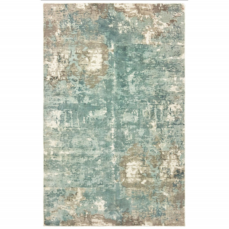 Tapis bleu / gris à motif abstrait tissé à la main Kirkpatrick, Rectangle 10 pi x 14 pi