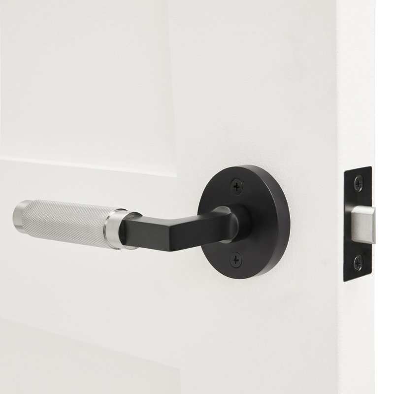 Levier de porte noir mat avec poignée moletée argent satiné Barcelona, Faux bouton