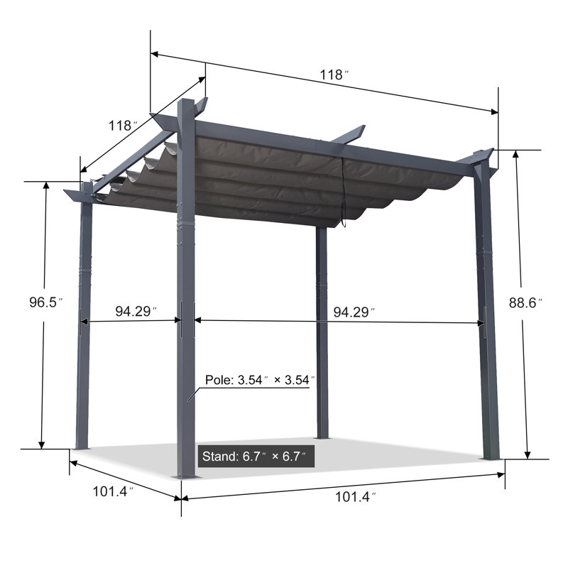 3m x 3m Aluminium Pergola, Grey