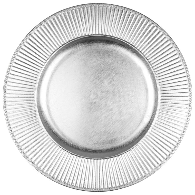 Silver Round Porcelain Charger Plates Set of 4
