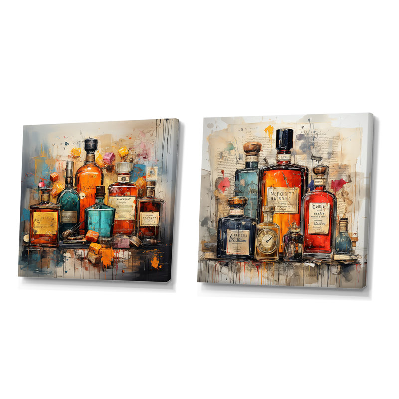 Parfums rétro parfumés I - ensemble de 2 reproductions d'art mural, Toile tendue, H 16 po x l 33 po x P 1 po