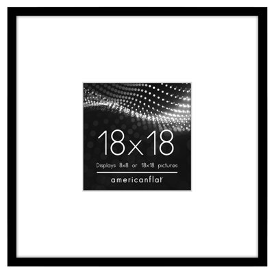 Americanflat 18x18 Picture Frame - Use as 8x8 Frame with Mat or 18x18 Frame Without Mat - Thin Photo Frame with Plexiglass - Black