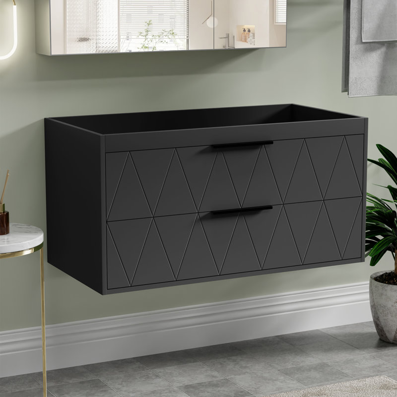 36" Modern Wall Mounted Bathroom Vanity Base Only without Sink Top, Soft-close Drawers, Eco-friendly Hand Paint, Black