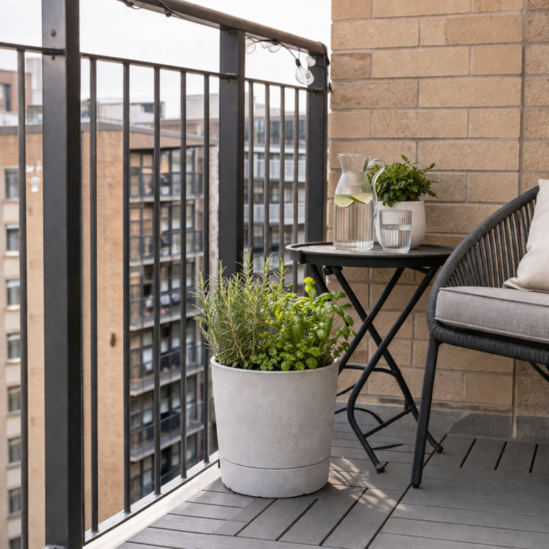 Suvanna Pot Planter Concrete Effect Recycled Plastic Outdoor Planter, 39.9cm H x 38cm W x 38cm D, Grey