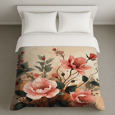 Housses de couette roses à motif floral