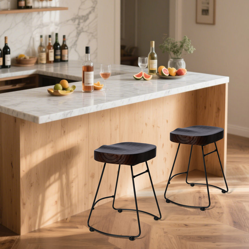 Underclift Counter Stool with Metal Frame, Walnut/Black