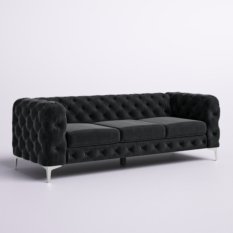Canapé à accoudoirs carrés en velours 85,5 po Graford, Velours noir