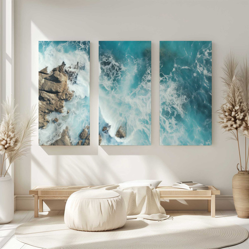 Danse saphir au bord de la mer | Impression sur toile 3 panneaux, H 36 po x l 54 po