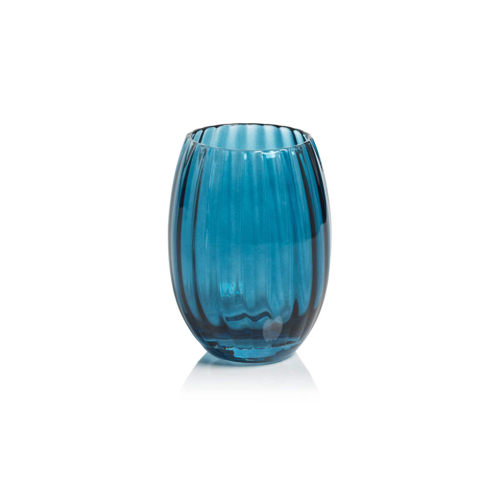 Boulder Ribbed Drinking Glass, Blue Azure