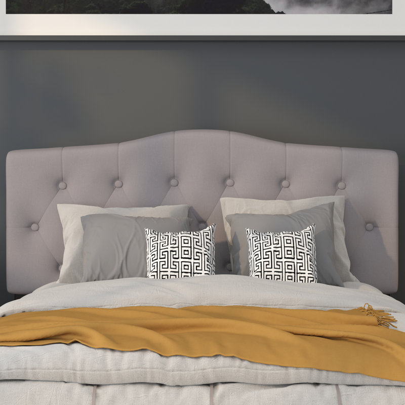 Ciriaca Arched Button Tufted Upholstered Headboard, Full, Light Gray