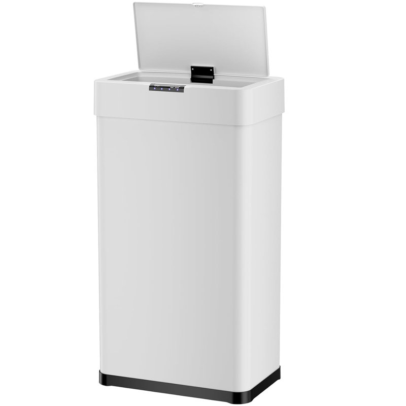 Poubelle en acier inoxydable à capteur de mouvement 16 gallons, poubelle automatique, couvercle à fermeture en douceur, pour la cuisine, le bureau, le véhicule récréatif, la chambre à coucher et le salon (blanc)