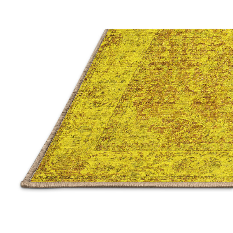 Tapis contemporains jaunes lavables à la machine 1167, Tapis de couloir 2 pi x 5 pi