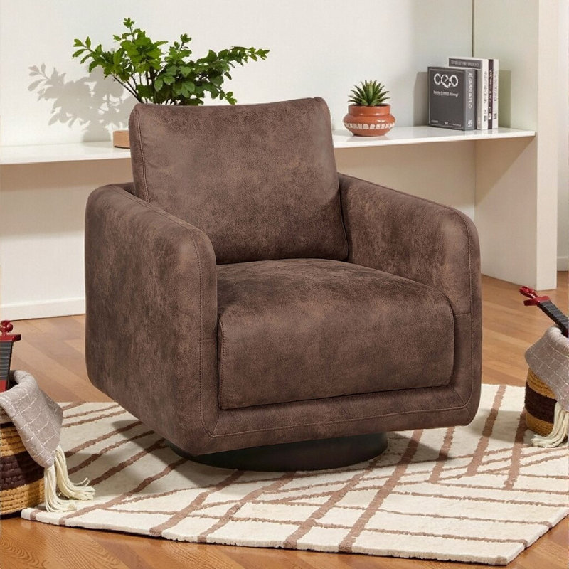 Fauteuil d'appoint pivotant à 360 ° - Confort moderne et base en bois massif, Brun