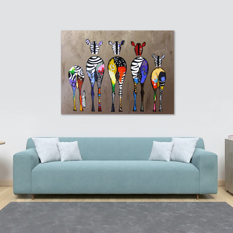 Zebras From Behind Abstract Colourful - Wrapped Canvas Print, 81.3cm H x 117cm W