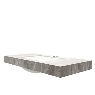 Comptoir en pierre frittée 48 po, gris, lavabo encastré en céramique, trois trous de robinet, foyer 48,9 po de largeur, 19,26 de largeur, 8,66 po de hauteur, comptoir gris résistant aux taches d'eau, profondeur, largeur, hauteur