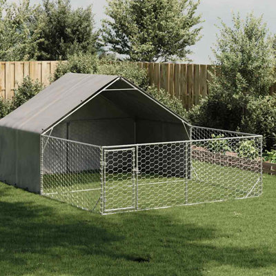 Chenil d'extérieur pour chien Vidaxl Acier galvanisé gris, acier PE, tissu PE