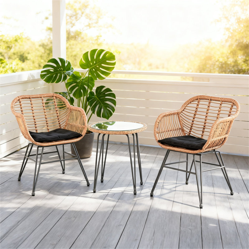 Ensemble de 3 pièces de table et chaises d'extérieur en rotin de luxe léger