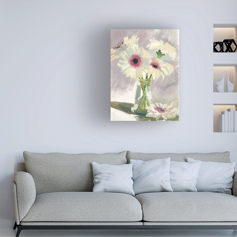 Art mural sur toile tendue - "Gerberas blancs" Bley Hack pour décoration de salon, de chambre à coucher ou de bureau - 14 x 19