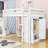 Full Size Wooden Loft Bed With Wardrobe, Multi-Layer Storage Shelves And LED Lighting-1187622146