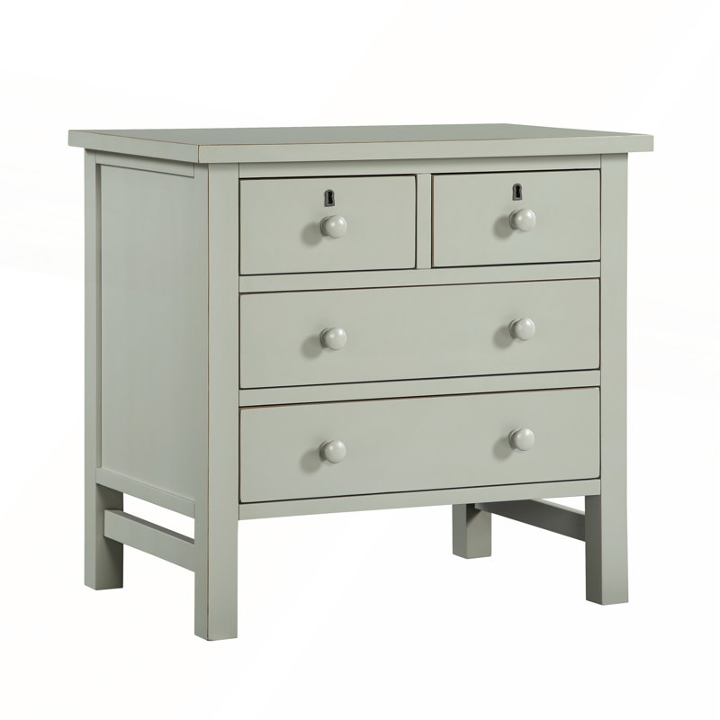 4-Drawer Storage Nightstand in Antique Gray with French Dovetail Construction and Faux Keyhole Accents for Elegant Bedrooms