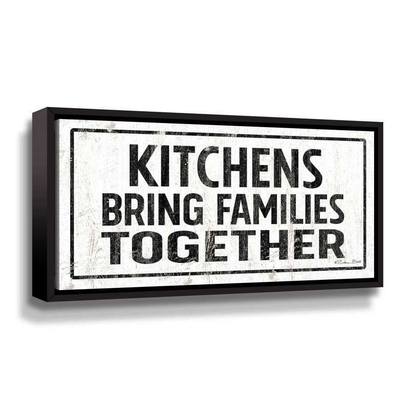 Cuisines réunissent les familles-impression d’art textuel, Cadre noir, H 18 po x l 36 po x P 1,5 po