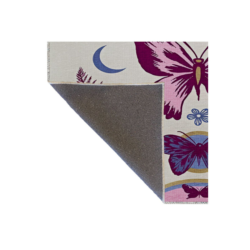 Tapis décoratif moderne mauve à motif de papillons et de fleurs, Sous-tapis rectangulaire 2 pi 4 po x 3 pi 11 po
