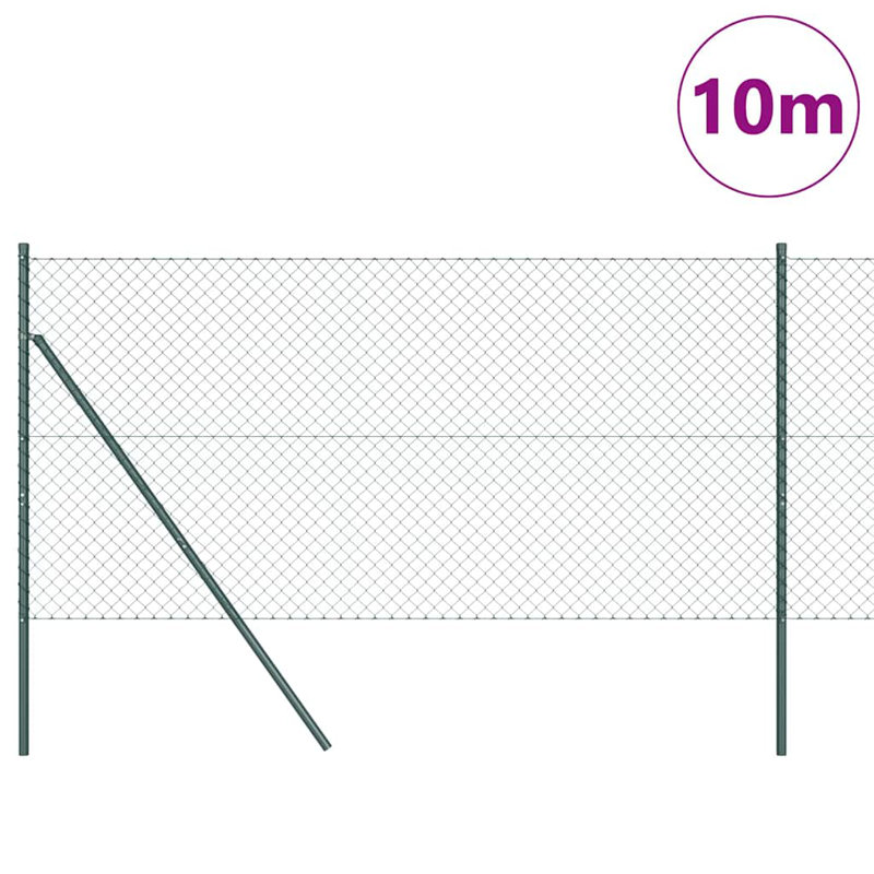 Vidaxl Chain Link Fence With Posts Steel, Green, 120cm H x 1000cm W x 3.2cm D