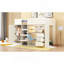 Lit mezzanine double en bois avec garde-robe intégrée, bureau, tablettes et tiroirs de rangement, beige-2042691586