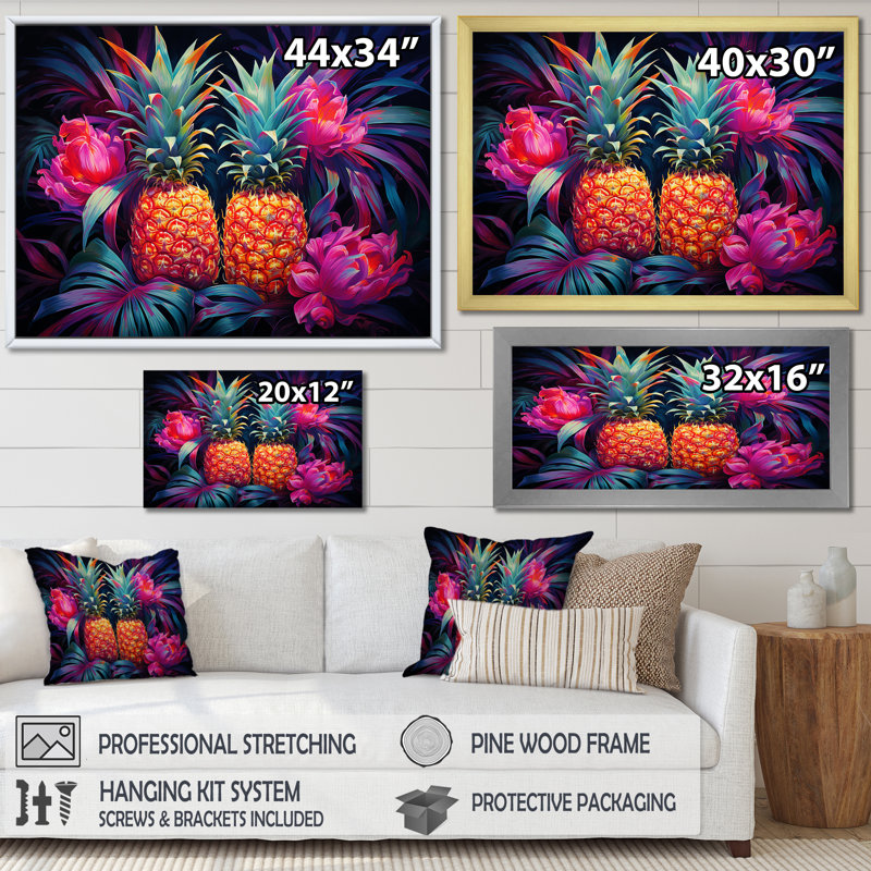 Nectar néon ananas sur toile, Toile tendue, H 16 po x l 32 po