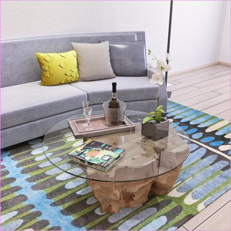 Plateau de table basse rond en verre trempé de 28 pouces, rebord biseauté épais de 2/5 po, facile à nettoyer et amp; Durable