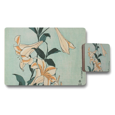 Lily Flower Placemats And Coaster Set Vintage Botanical Artwork