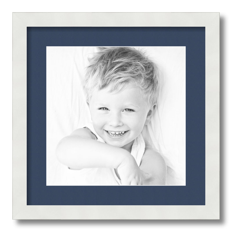 White Wood Matte Picture Frame with Mat, Midnight Blue