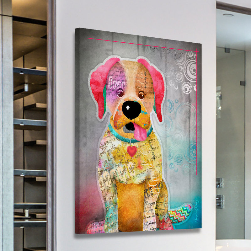 "sit stay love ii" par connie haley, reproduction d’art sur toile tendue, H 24 po x l 16 po x P 1,5 po