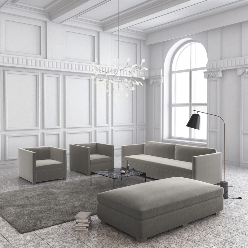 Canapé Madison, Lin à tissage carré argenté, H33 po x l 120 po x P 38 po, Naturel