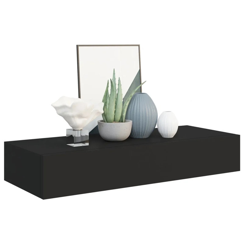Azarie 2 Piece Floating Shelf, Black, 10cm H x 60cm W x 23.5cm D