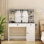 Table de maquillage Farmhouse, coiffeuse de 43 po de largeur avec miroir éclairé et tiroir de maquillage, grande coiffeuse moderne avec porte-séchoir pour chambre à coucher