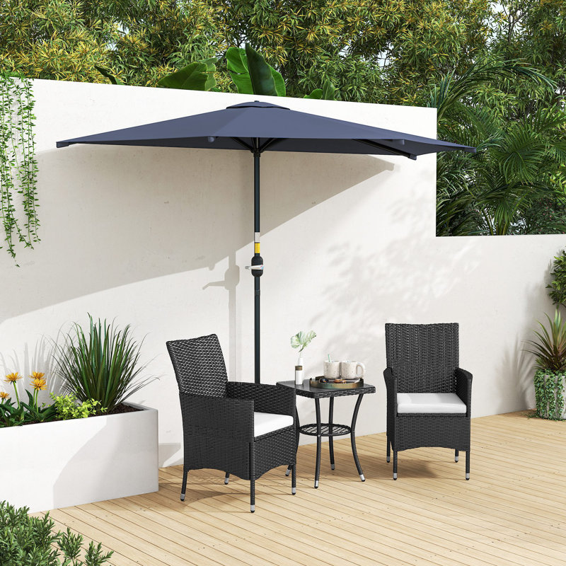 Parasol de patio semi-parasol 9,8 pi, manivelle, bleu foncé, Bleu