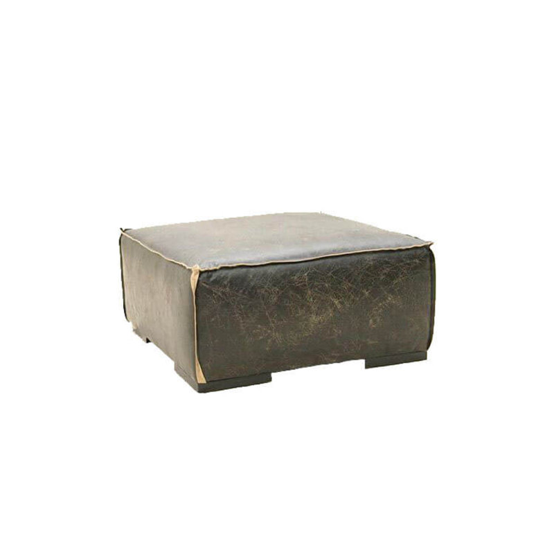 Square Leather Ottoman, Caledonian Sky, Brushy Bayou