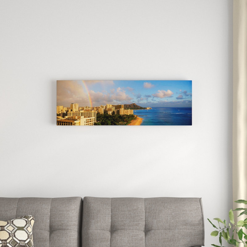 " Rainbow Over The Beach, Diamond Head, Waikiki Beach, Oahu, Honolulu, Hawaii, USA " by Panoramic Images, Wrapped Canvas