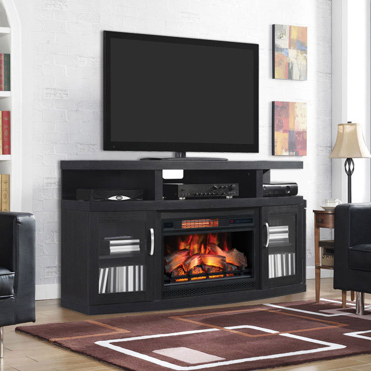 Cantilever 60" Infrared Electric Fireplace Media Cabinet in Embossed Oak with 26" Electric Firebox